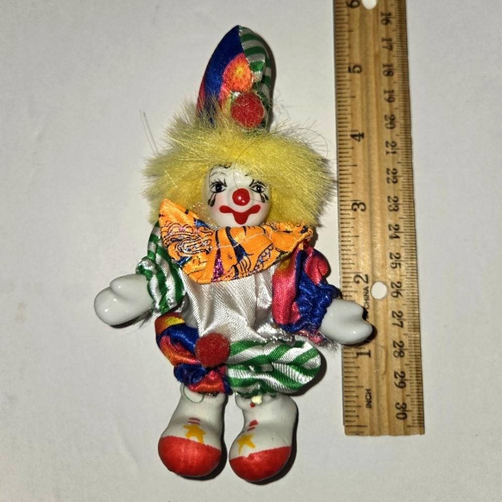 Vintage Colorful Porcelain Clown Figurine